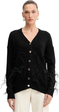 Fracomina Cardigan met veren - Dames - Vesten - Zwart - M - Leer - Truien & Vesten