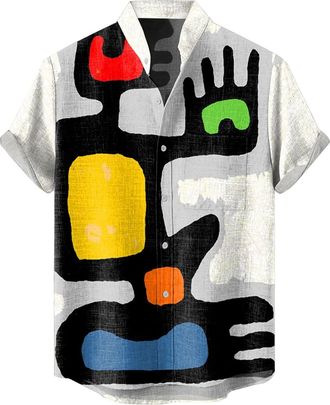 Generic Hawaiian Shirts for Men Short Sleeve Cats T-Shirt Button Down Shirt with Pocket Summer Tropical Tops Vacation Clothes Camisas para Hombres(Z41-White, 