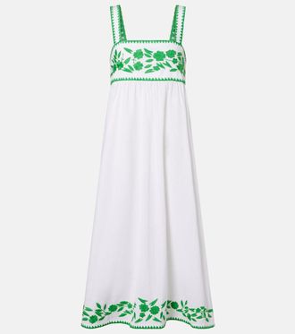 Juliet Dunn Embroidered cotton and linen midi dress