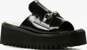 All Black Womens Link Flatform Sandal In Black