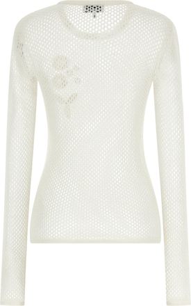 Ganni Pointelle Cotton with Floral Appliqu&eacute; Sweater - Cream