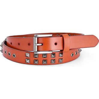 OLD TREND Lily Genuine Leather Studded Sleek Everyday Belt in Camel at Nordstrom, Size Medium
