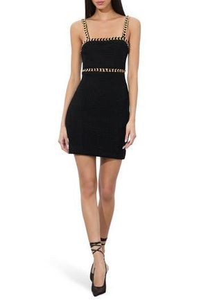 Alice & Olivia Kelly Chain Detail Boucl&eacute; Tweed Minidress in Black at Nordstrom Rack, Size 6