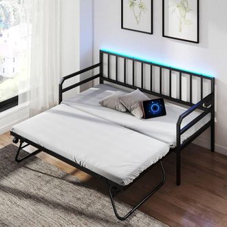 Costway Costway Single Size Daybed with Charging Station & LED Lights in Black