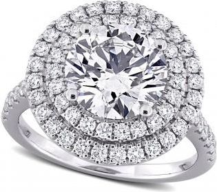 Allurez Round Cut Lab Grown Diamond Double Halo Ring 14K White Gold (3.89ct)