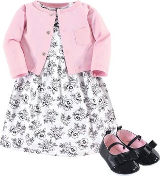 Hudson Baby Cotton Dress, Cardigan and Shoe Set in Toile at Nordstrom, Size 0-3M
