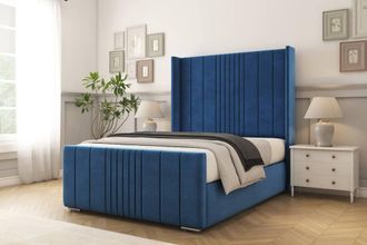 Comfort Beds Grace Plush Bed Frame With Mattress-50 Upholstered Wingback in Navy | Size: Single
