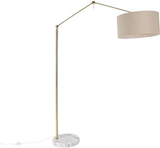 QAZQA Diseño Lámpara de pie dorada con pantalla marrón claro 50 cm regulable - Editor Acero /Textil Alargada Adecuado para led Max. 1 x 60 Watt - Qazqa