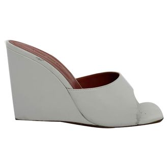 Amina Muaddi Lupita Wedge in White Nappa Leather