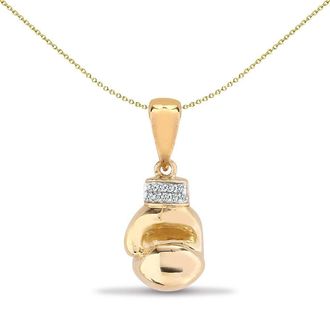 Jewelco London 9ct Gold 0.06ct Diamond Boxing Glove Charm Pendant - 9P092