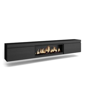 Skraut Home Mueble tv efecto madera negro 267x35x45cm chimenea efecto fuego