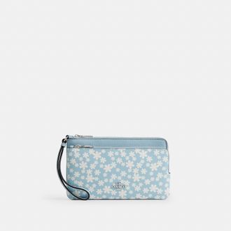 Coach Double Zip Wristlet With Floral Print