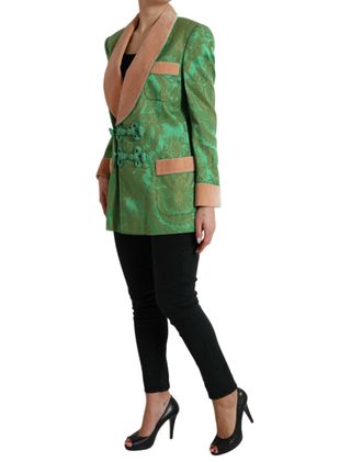 Dolce & Gabbana Womens Green Floral Double Breasted Coat Jacket Clothing