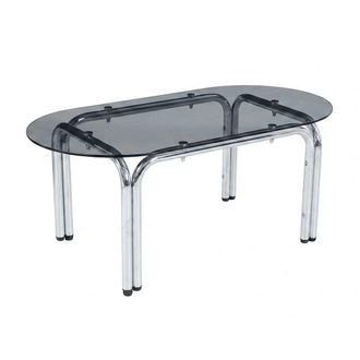Oviala Mesa de comedor ovalada de metal y cristal para 6 personas, negra