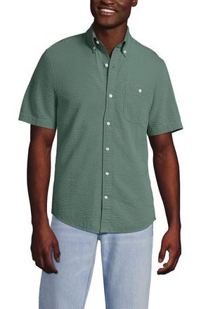 Lands End Short Sleeve Seersucker Shirt in Eucalyptus at Nordstrom, Size Xx-Large