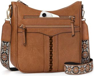 Generic Boho Crossbody Bags for Women - Trendy Vegan Leather Hobo Purses - Shoulder Handbags With Wide Shoulder Strap (Brown)
