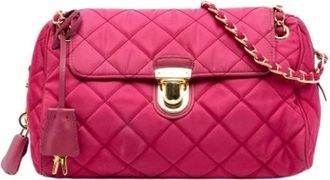 Prada Pre-owned Shoulder Bags, female, Pink, Size: ONE SIZE Pre-owned Quilted Nylon Crossbody Bag