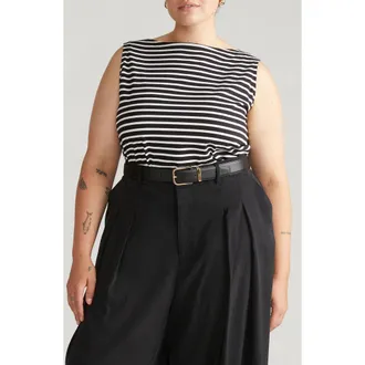Universal Standard Noyack Breton Stripe Tank in Black/white Stripe at Nordstrom, Size Xx-Large