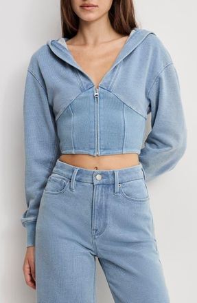 Good American Jeanius Corset Crop French Terry Zip Hoodie in Indigo1157 at Nordstrom, Size 3X-Large