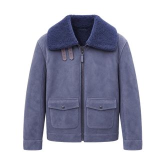 Dolce & Gabbana Suede Sheepskin Jacket - Heren - Jassen - Blauw - XL - Leer - Jassen