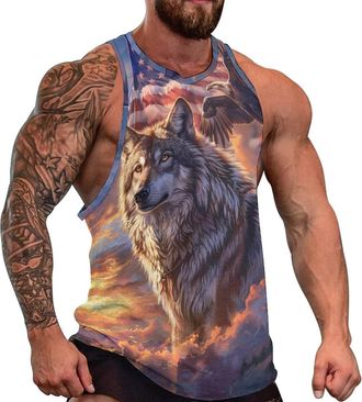 Generic Wolf American Flag Eagle Mens Workout Tank Top Muscle Shirts Sleeveless Gym Vest Sportswear 5XL