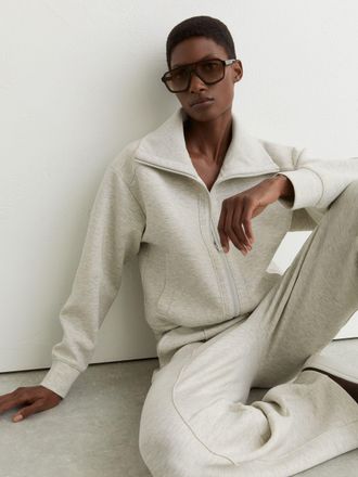 Reiss Grey Marl Premium Interlock Zip-front Sweatshirt, XS