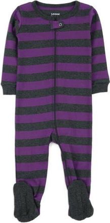 Leveret Kids Footed Striped Cotton Matching Family Pajamas in Purple & Dark Gray at Nordstrom, Size 4T