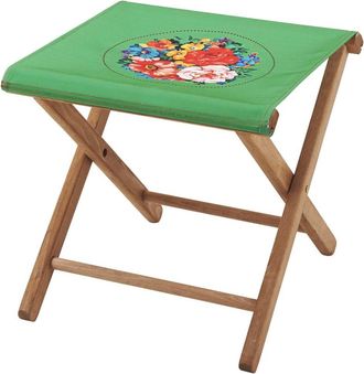Vent de Boh&egrave;me Taburete plegable de haya y tela floral verde