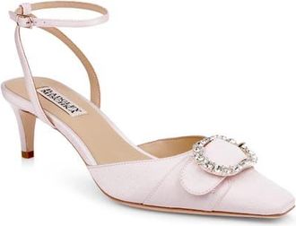 Badgley Mischka Odesza Kitten Heel Ankle Strap Pump in Pink Crepe at Nordstrom, Size 9.5