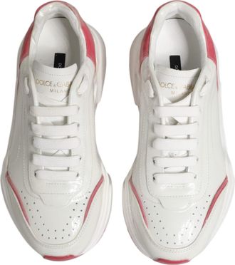 Dolce & Gabbana Womens White Pink Daymaster Low Top Sneakers Shoes Calf Leather
