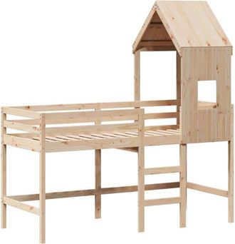 vidaXL Vidaxl - Cama alta con escalera y techo madera maciza de pino 90x200 cm