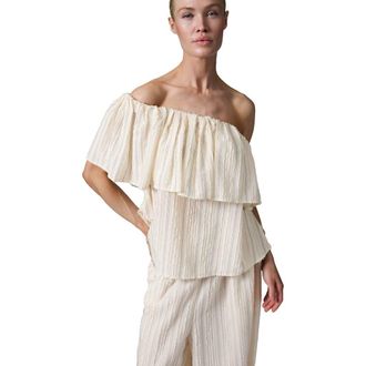 Day Birger Et Mikkelsen Hera Raw Stripe Bardot Top in Jet Stream at Nordstrom, Size 14