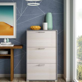 Dmora Zapatero Dferrari, Mueble De Entrada Polivalente Con 3 Puertas Abatibles, Zapatero Moderno, 100% Made In Italy, 67x18h112 Cm, Alerce - Dmora