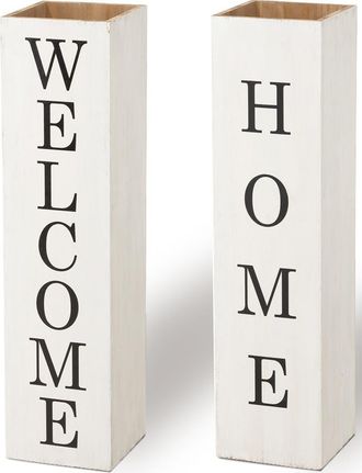 Glitzhome Double Sided Solid Wood Boxed WELCOME HOME Porch Sign in White at Nordstrom, Size Medium