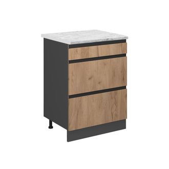 Vicco Mueble Bajo De Cocina R-line, Roble Dorado, 60 Cm Et M&aacute;rmol