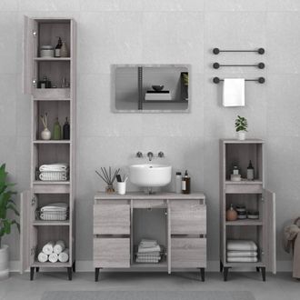 vidaXL Set De Muebles De Ba&ntilde;o 3 Pzas Madera Contrachapada Gris Sonoma Vidaxl