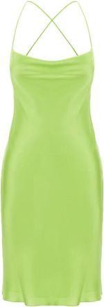 Saint Laurent Kleedjes, Dames, Groen, M, Satijn, Satijnen Mini Jurk met Watervalhals