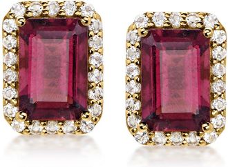 Ross-Simons Red Tourmaline Stud Earrings With. Lab-Grown Diamonds in 10kt Yellow Gold