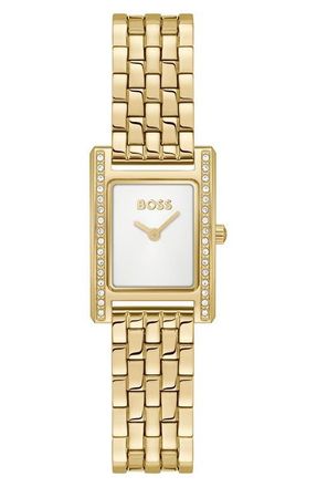 BOSS Lucy Precious Rectangular Watch, 18.5mm in White at Nordstrom
