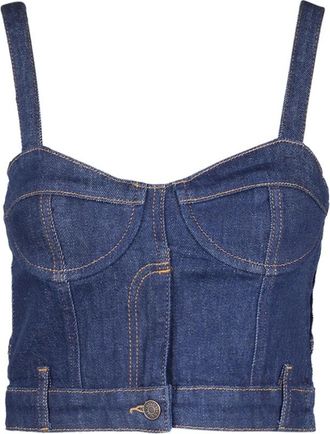 Moschino Denim Crop Top met Hartvormige Halslijn - Dames - Tops zonder mouwen - Blauw - M - Denim - Tops