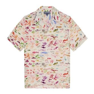 Vilebrequin Men Linen Bowling Shirt Pescador - VBQ x Fabrice Hyber in Paper at Nordstrom, Size Xx-Large