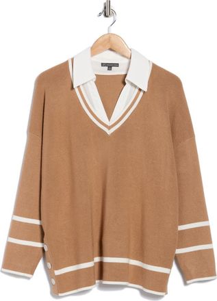 Adrianna Papell V-Neck Twofer Sweater Top in Golden Camel/Ivory at Nordstrom Rack, Size 2X
