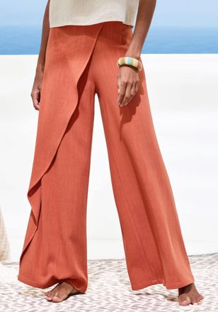 French Connection Leinenhose FRENCH CONNECTION, Damen, Gr. 32/34, N-Gr, orange (rost), Obermaterial: 80% Viskose, 20% Leinen, unifarben, Hosen Leinenhose, im weit flies