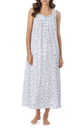 Eileen West Sleeveless Jersey Ballet Nightgown in White/Navy at Nordstrom, Size X-Small