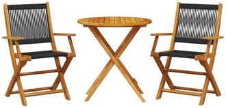 vidaXL 3 Piece Bistro Set Black Polypropylene and Solid Wood Vidaxl