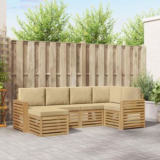 vidaXL Vidaxl Set Di Divani Da Esterno 6 Pz Bianco E Beige Poliestere