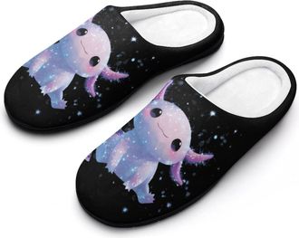 Generic Axolotl Galaxy Ice Snowy Slippers Men Winter Warm Cotton Anti-Slip Indoor Slip-Ons House Shoes