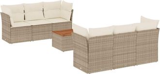 vidaXL Vidaxl - Set Sof&aacute;s De Jard&iacute;n 7 Piezas Y Cojines Rat&aacute;n Sint&eacute;tico Beige