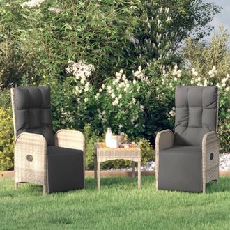 vidaXL Vidaxl - Sillas De Jard&iacute;n Reclinables Con Cojines 2 Uds Rat&aacute;n Pe Gris
