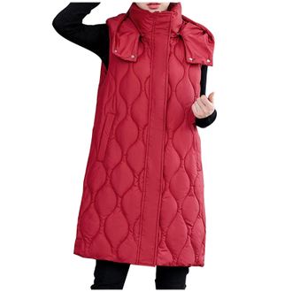Generic Down Coat Sleeveless Puffer Coat Zip Up Womens Gilets Uk Hooded Womens Body Warmer Mid Length Women Vest With Pockets Coats Jackets Button Womans Wais